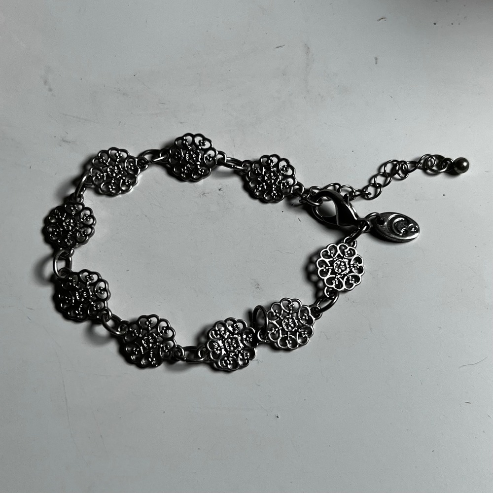 Coldwater Creek Bracelet Silver Floral Filigree Link Adjustable Openwork